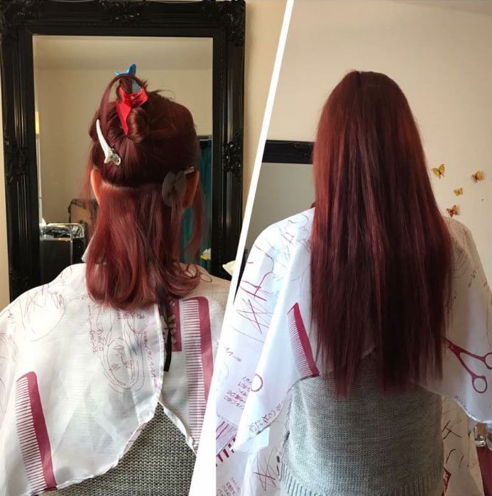 Haarverlängerung mit roten Haaren